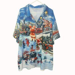 Hawalili Mens 5XL Christmas Hawaiian Shirt Short Sleeve Button Up Santa Trainq
